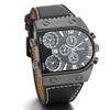 Men's Leather Band Analog Watch, Square Face, Leather Strap, Made In Japan, Black