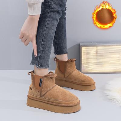 Мини-зимние ботинки для женщин, нескользящие, с меховой флисовой подкладкой, ботильоны, зимние теплые замшевые ботинки на платформе, женские, для дома и улицы, удобные ботинки для ходьбы