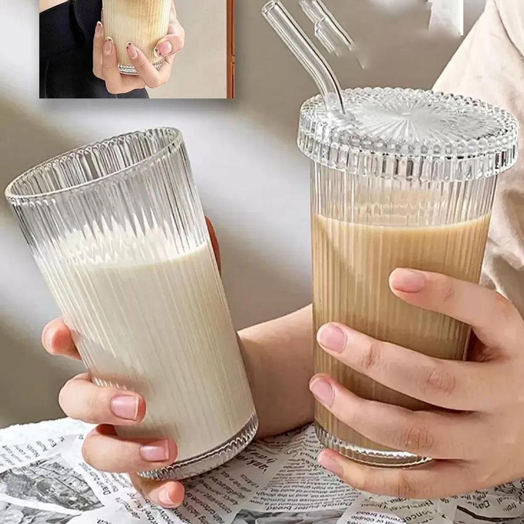 1 Mica (It Is Not Glass) Origami Style Glass with Lid and Straw Cold Coffee Soft Drink Glass