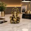 Gold Art India Идол Господа Ганеши с покрытием 24-каратным золотом | Антикварная матовая отделка | Премиальная подарочная коробка из бархата цвета павлиньего зеленого |
