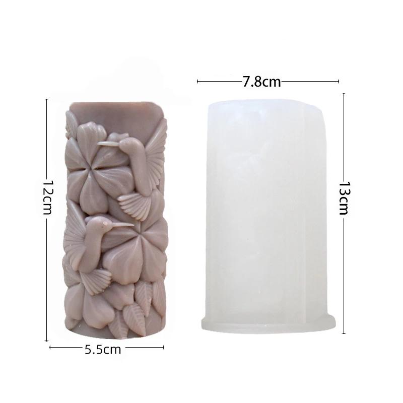 New Relief Tree Cane Cylindrical Silicone Candle Mold 3D Creative Geometric Column Aromatherapy Gypsum Soap Resin Process Mould