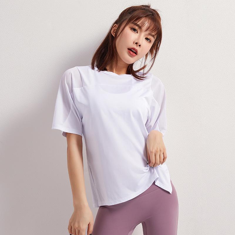 Женская быстросохнущая летняя футболка для йоги 2025: Свободная, дышащая футболка с коротким рукавом для бега и фитнеса
