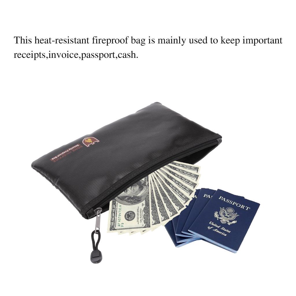 Fireproof Silicone Coated Safe Money Document Bag Storage Money Documents Jewelry and Passport
