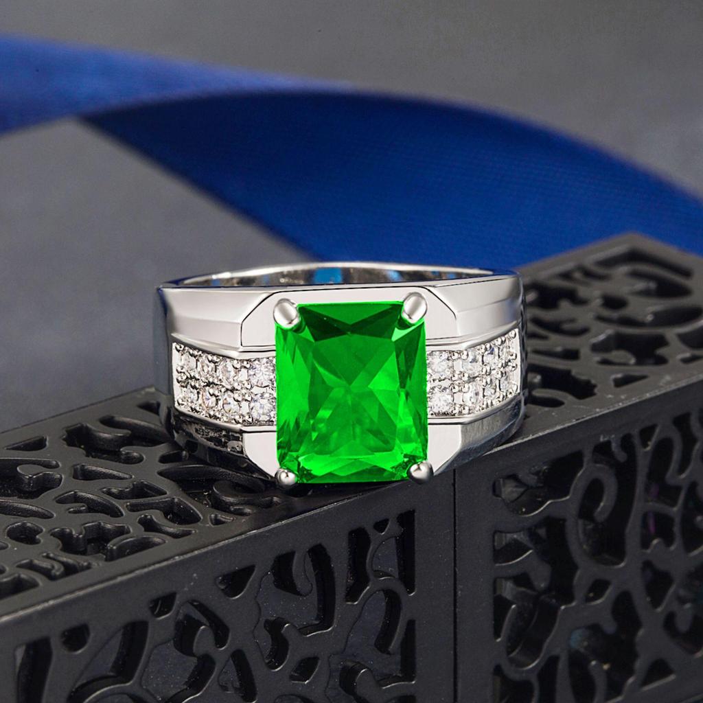 Men's Sapphire Blue Zircon Ring: Stylish Rectangular Fashion Trend