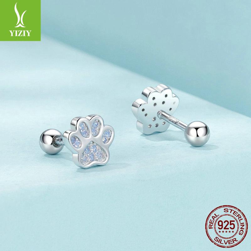 Cute Pet Print Stud Earrings Female, Cute Pink Pet Paw Print S925 Sterling Silver Earrings.
