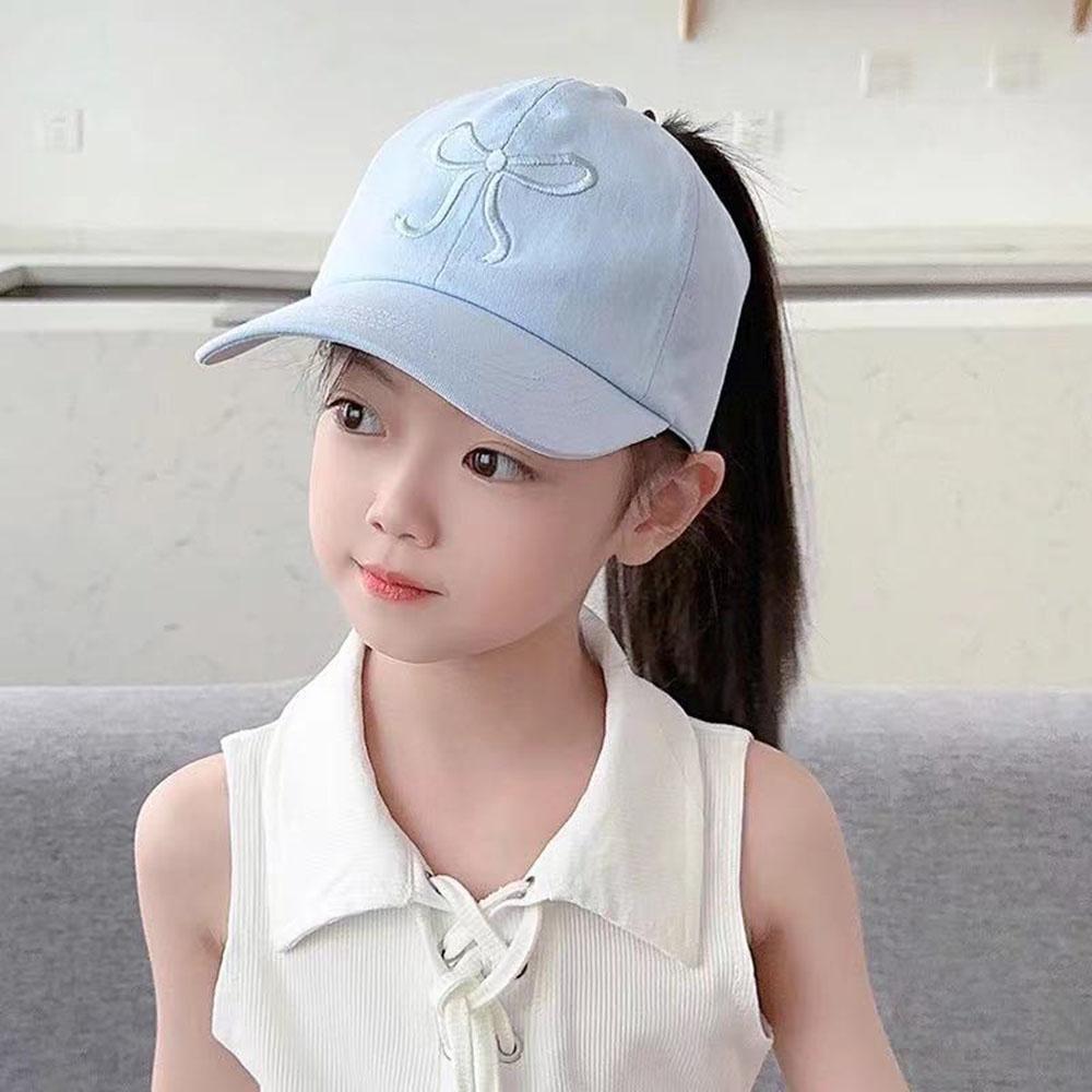 Summer Kids Baseball Caps Girls Hollow Top High Ponytail Caps UV Protection Sun Hat Children Peaked Cap Adjustable Visor Cap