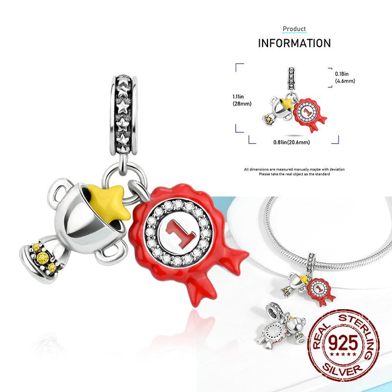 Copper School Backpack Book Pencil Trophy Charm Beads Fit The Original Charm Bracelet Women Diy Jewelry