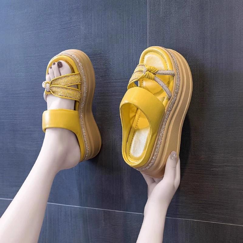 Thick-soled Inner Heel Cool Slippers Women's 2024 Summer New Popular Outer Wear Fashion Internet Celebrity Muffin Wedge Heel Sandals