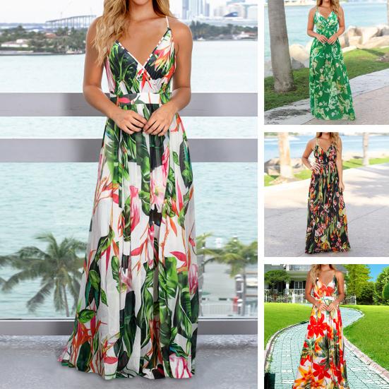 Женское платье Красочное Дышащее С цветочным принтом Регулируемые бретели Пляжное платье для вечеринки