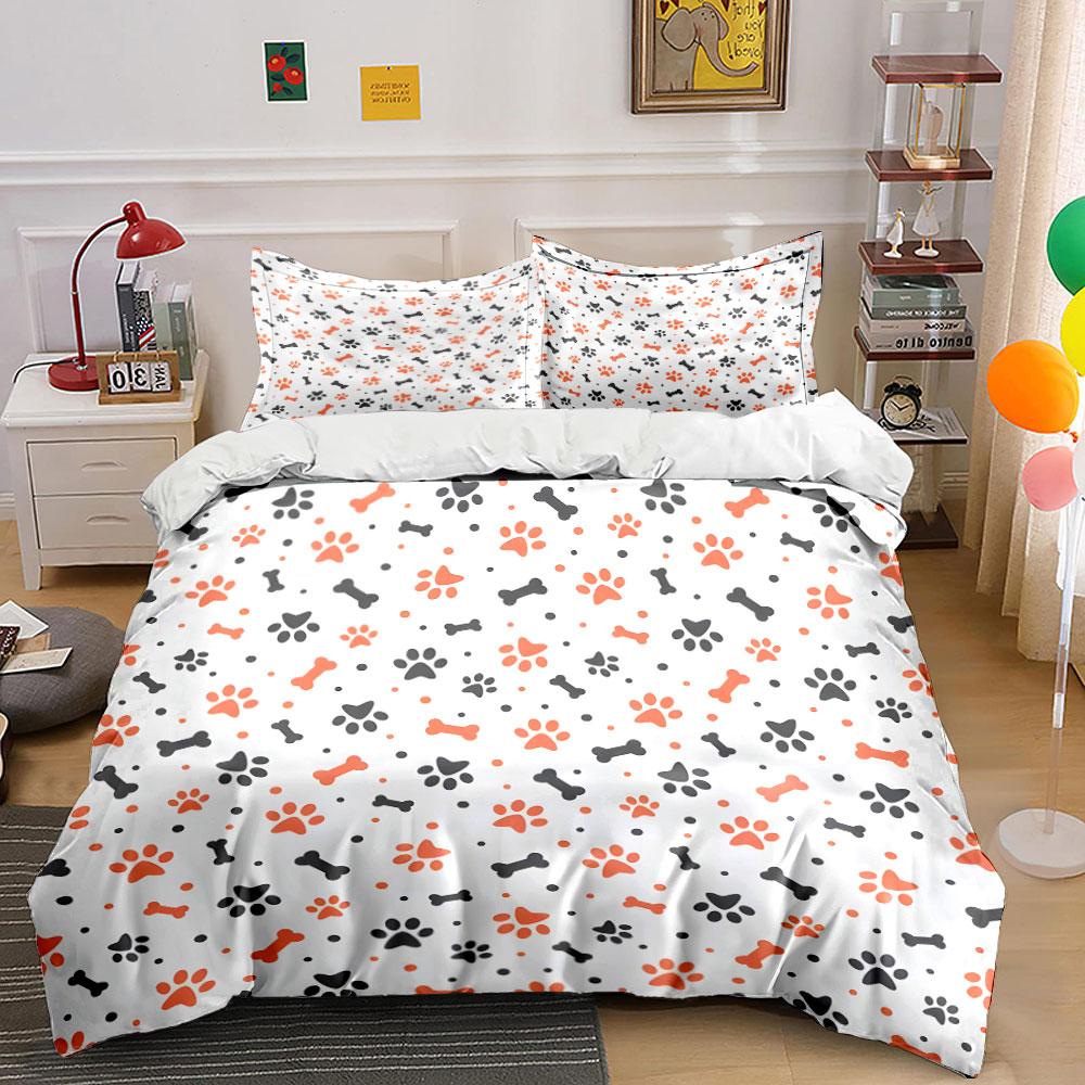 Pet Paw and Bone Print Pattern Bedding Duvet Cover Set (1*Duvet Cover 2*Pillowcases, without duvet insert)