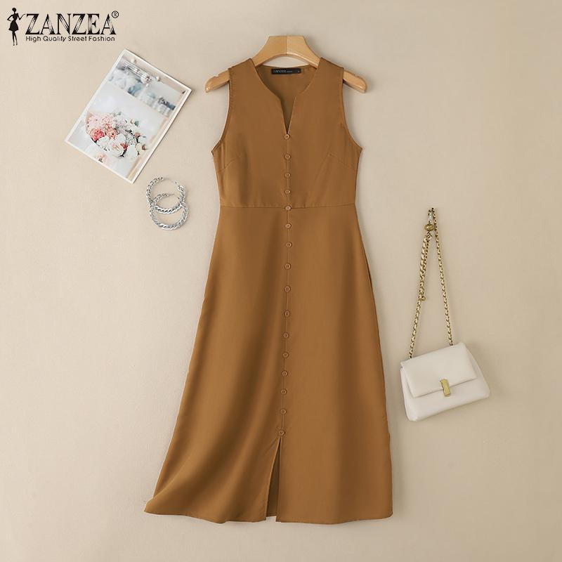 ZANZEA Женское повседневное летнее платье без рукавов с открытыми плечами