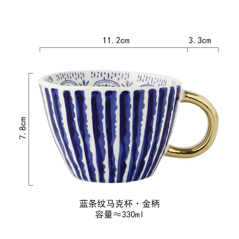 Ручная роспись геометрические керамические кружки с золотой ручкой Необычные чашки ручной работы для кофе, чая, молока, овсянки, креативные подарки на день рождения