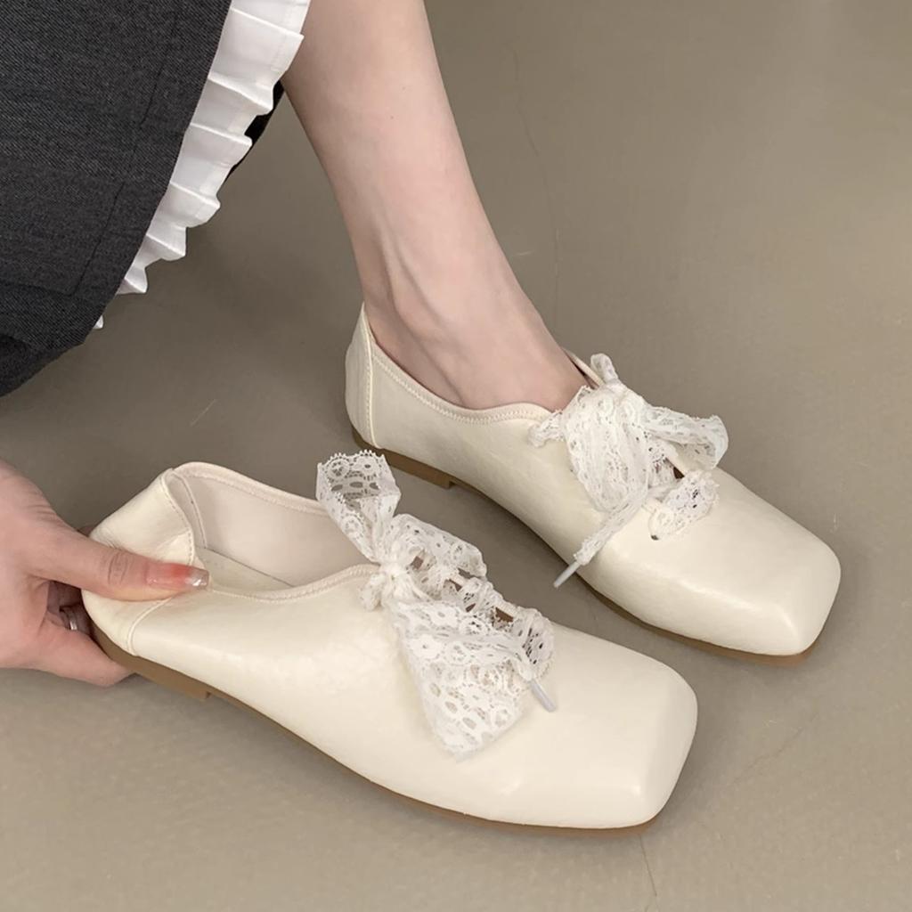 Женская Мода Туфли на Толстом Каблуке Весна Новинка Квадратный Носок Шнуровка Спереди Противоскользящие Износостойкие Высокие Каблуки