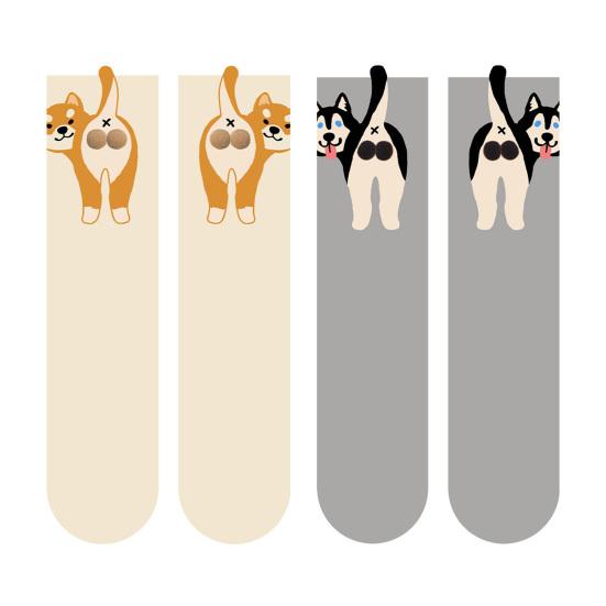 Женские милые носки с собачками с 3D пушистыми помпонами, смешные новинки с принтом животных, хлопковые носки средней длины для женщин, девушек, любителей собак