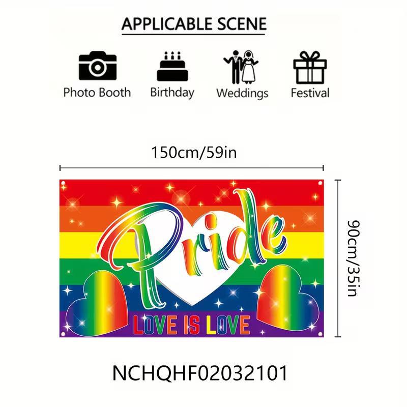 2D Glitter Rainbow Pride Banner, "Pride Love Is Love" Backdrop, Pride Festival Party Decor