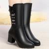 Осенне-зимние кожаные ботинки до середины икры с круглым носком на флисовой подкладке, женская готическая мода 2025, теплые полусапоги на среднем каблуке для женщин