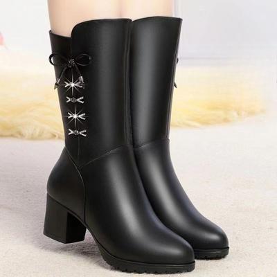 Модные осенне-зимние кожаные ботинки до середины икры с круглым носком и флисовой подкладкой, женская готическая мода 2025, на среднем каблуке, теплые полусапоги для женщин