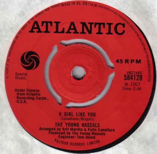 7-дюймовая пластинка YOUNG RASCALS A Girl Like You 584128 Atlantic 1967 UK Регги Ска Даб Б/У