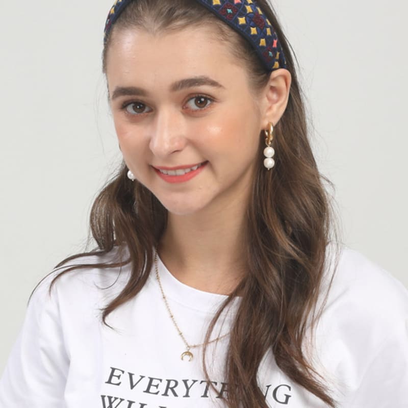 LALA Этническая клетчатая повязка для волос - ЧЕРНО-СИНИЙ