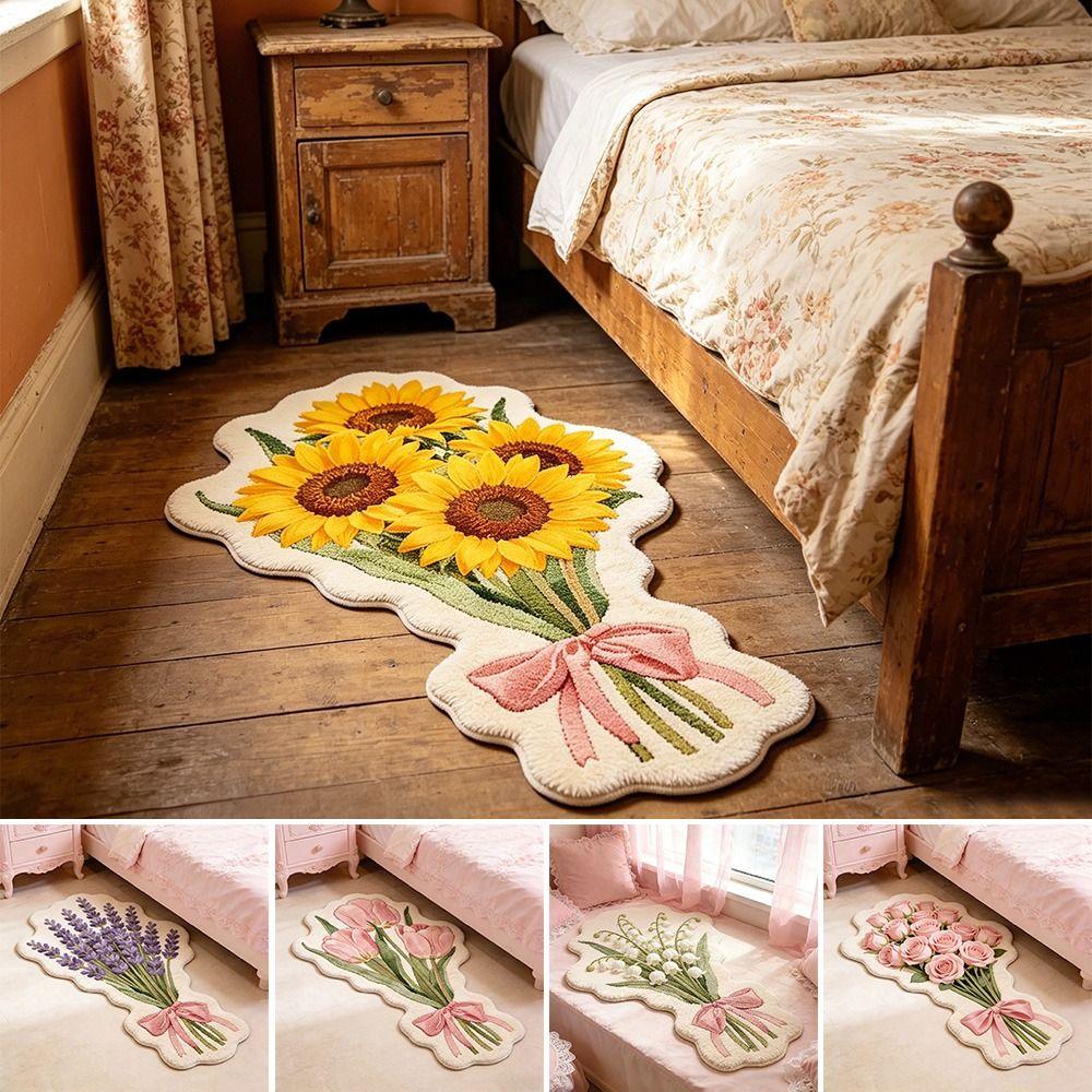 Creative Flower Shape Fluffy Soft Carpets Bow Design Comfortable Floor Mat Colorful Decorative Rug Bedroom