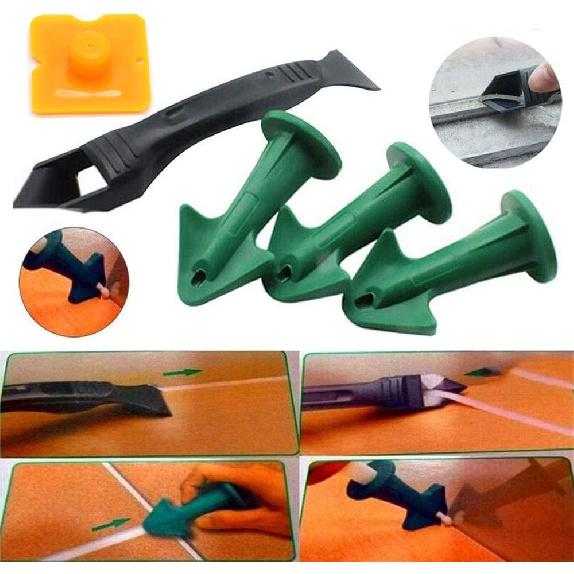 Caulking Tool Kit with Plastic Shovel Scraper 3 Different Size Nozzles for Kitchen Bathroom Floor Sealant Caulk Window Sink Joint