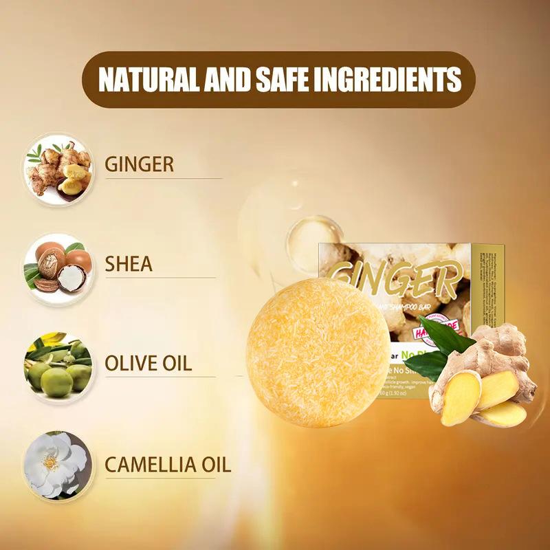 60g Ginger Shampoo Soap Nourishes Hair, Prevents Thinning, Thick Hair, Strengthens Hair Roots, Repairs Split Ends