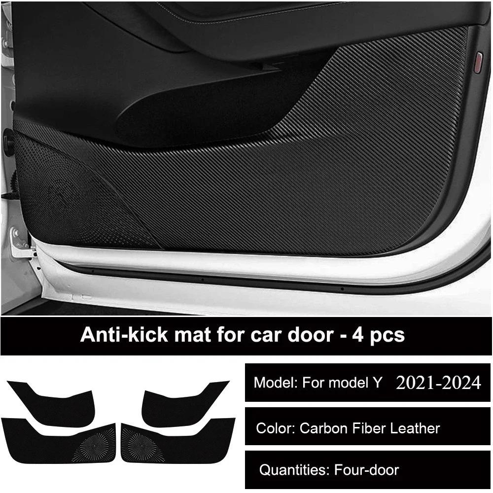 For Tesla Model 3 Y 2026 Car Door Anti-kick Mat Panel Leather Carbon Fiber Interior Glove Box Protective Sticker Car Accessories