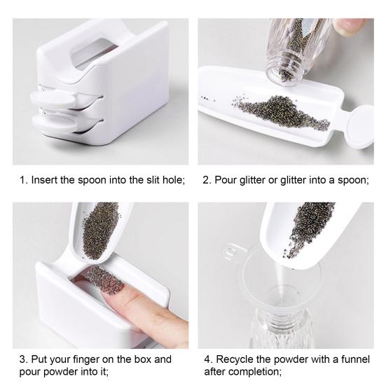 Nail Dip Powder Tray Double Layer Glitter Saver Container with Scoop Professional Nail Art Storage Recycling Case Nail Dipping Powder Recycling Tool