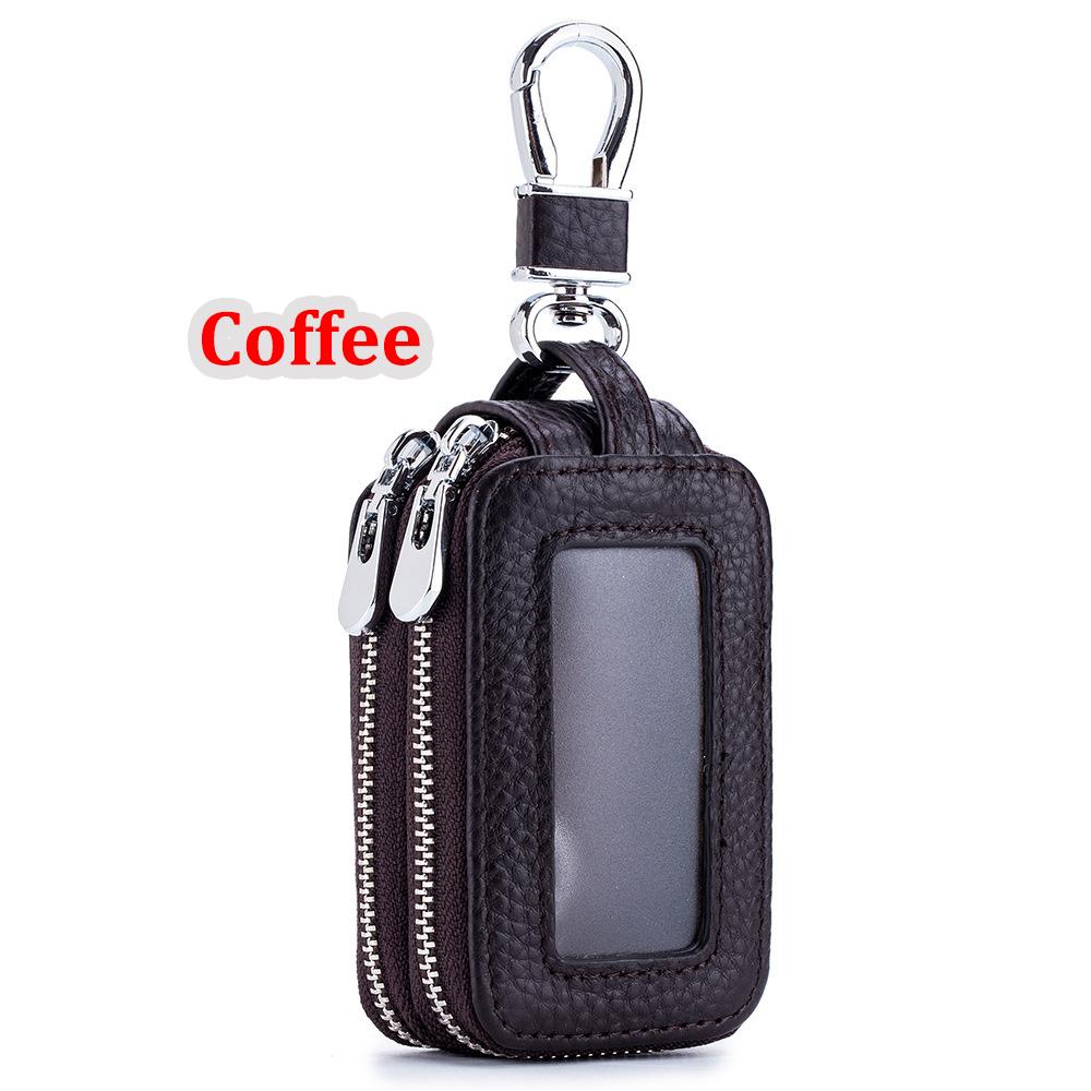 Genuine Leather Double Zipper Keychain Men and Women Key Holder Organizer Pouch Car Key Wallet Housekeeper Keys Case Bag MIT