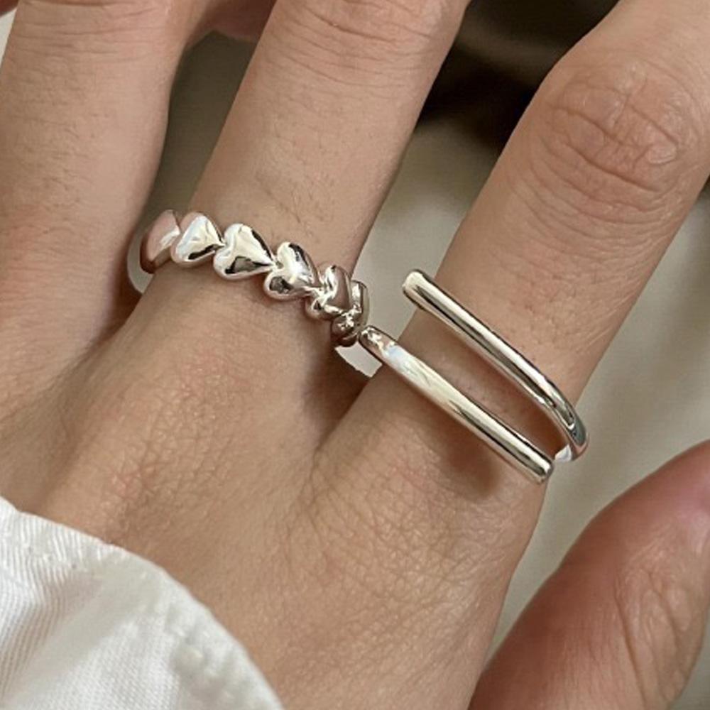 BF CLUB 925 Sterling Rings for Women Fashion Geometric Handmade Irregular Heart Double Lines Ring Party Christmas Gift