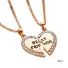 2PCS New Rhinestone Jewelry Crytral Friendship Bff Necklace Heart Pendants