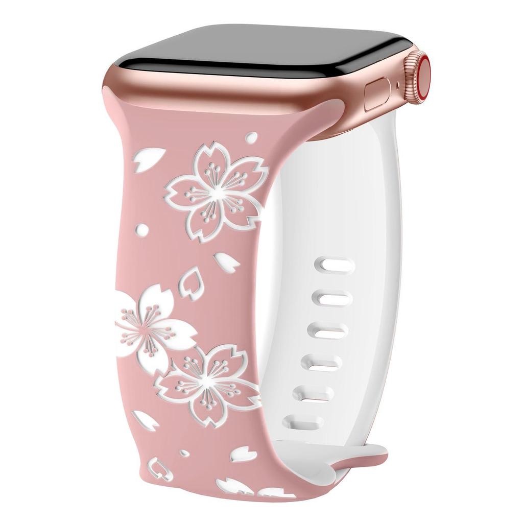 Силиконовый ремешок для Apple Watch с 3D-лазерной гравировкой в виде цветущей сакуры и застежкой-бабочкой