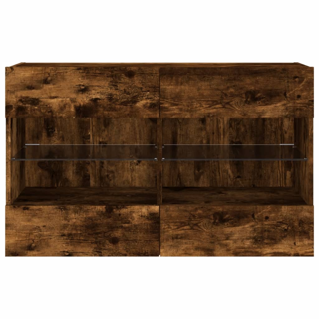 Vidaxl Ścienna Szafka Tv Z Led, Przydymiony Dąb, 98,5X30X60,5 Cm