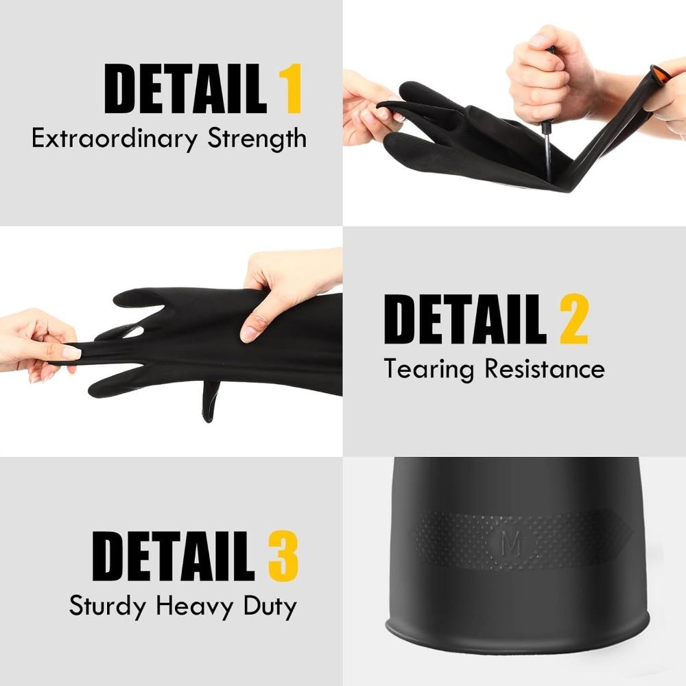 Heavy Duty Latex Gloves Multi-purpose Kitchen Dishwashing Scrub Gloves Household Non-slip Wear-Resistant Black Work Latex Gloves