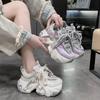 Плюс Женские Кроссовки Обувь Модная Женская Обувь Теннисная Женская Платформа Дизайнер Розы Новые Каблуки Кроссовки Толстая Подошва Средний ПУ Хлопок
