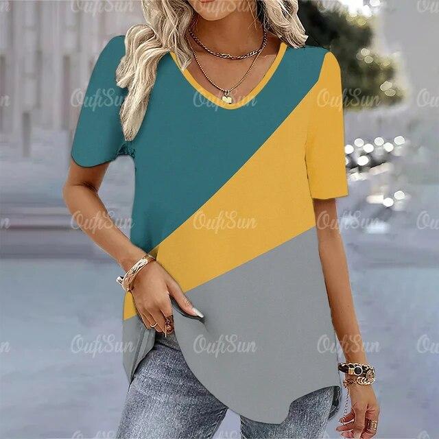 Женская футболка, простая модная футболка с v-образным вырезом и коротким рукавом в полоску, женская футболка в стиле Харадзюку, свободная одежда, женские пуловеры, топы