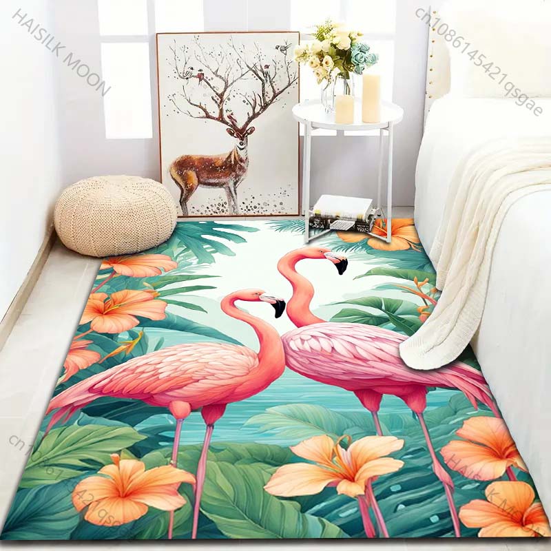 1PC Elegant Flamingo Print Carpet for Living Room Bedroom Sofa Doormat Home Decor Area Rugged Non-slip Floor Mat Large Size