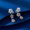 Свадебные серьги-пусеты Счастливый цветок Супер сверкающие циркониевые серьги Свадебная фотография Премиальная латунь Стальная игла Женские серьги