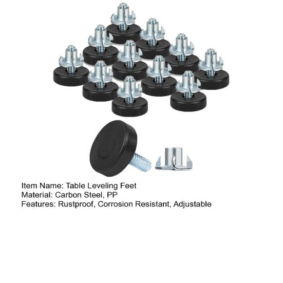 12Pcs Universal Furniture Leveling Feet with T-Nuts Strong Load-bearing Thread Adjustable Levelers Cabinet Chair Table Feet