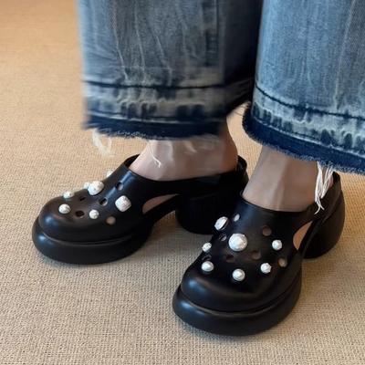 6.5 см~ Наступив в дерьмо, сандалии с толстой подошвой и жемчужными отверстиями, дышащие и удобные, ленивые люди носят прохладные шлепанцы с одним ремешком
