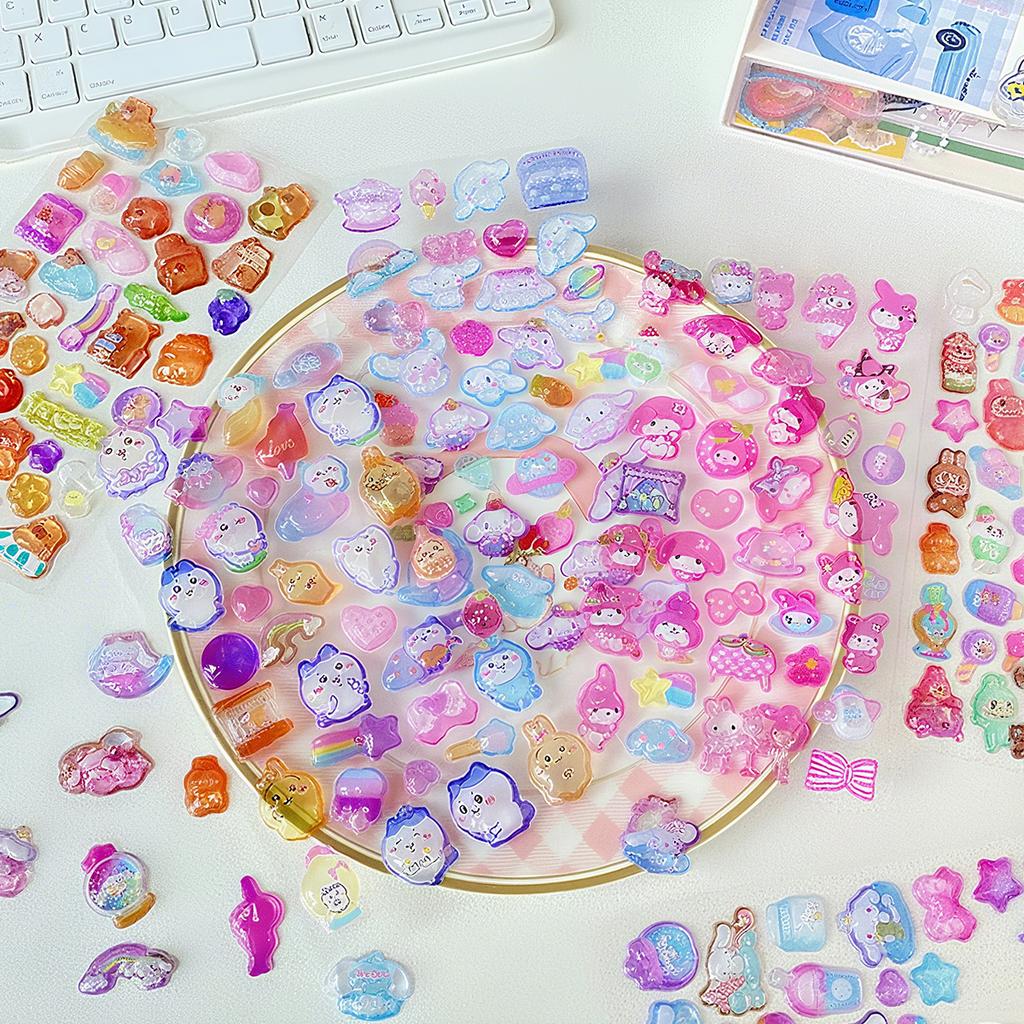 4 PCS Cartoon Sanrio Characters Kuromi Stickes 3D Stereo Crystal Sticker Handbook DIY Cute Creative Stickers