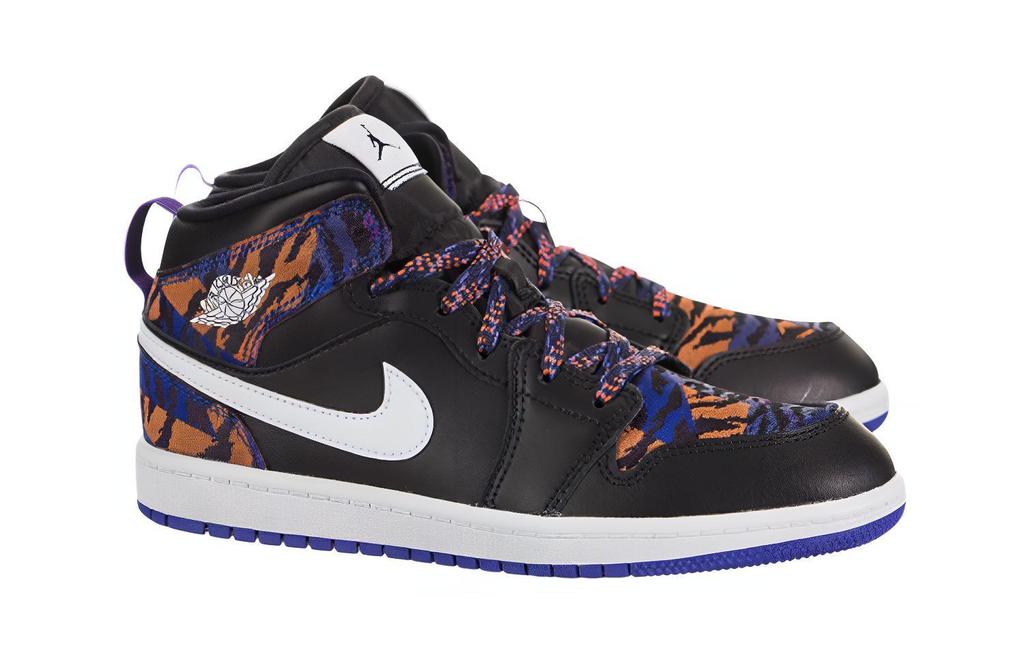 Kids' Sneakers Nike Jordan 1 Mid Multi-Color Tiger Stripe (PS) Black/White-Rush Violet-Black