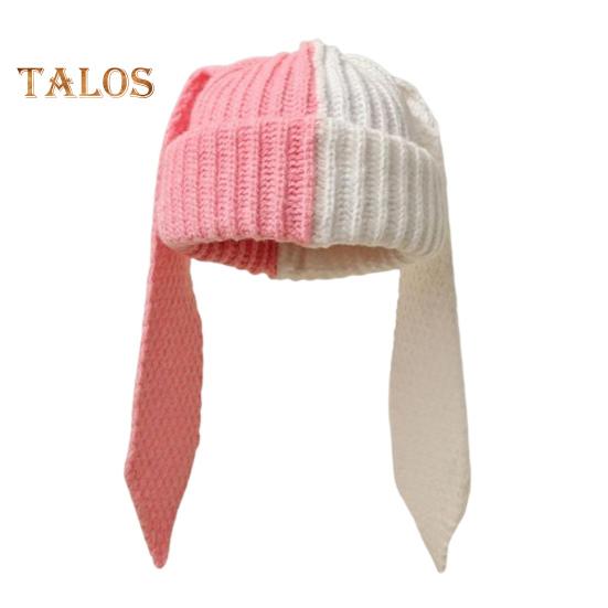 Зимняя вязаная шапка с длинным декором в виде заячьих ушей, контрастного цвета, унисекс, толстая, теплая, высокоэластичная, ветрозащитная, для холодной погоды, для катания на лыжах и т. д.