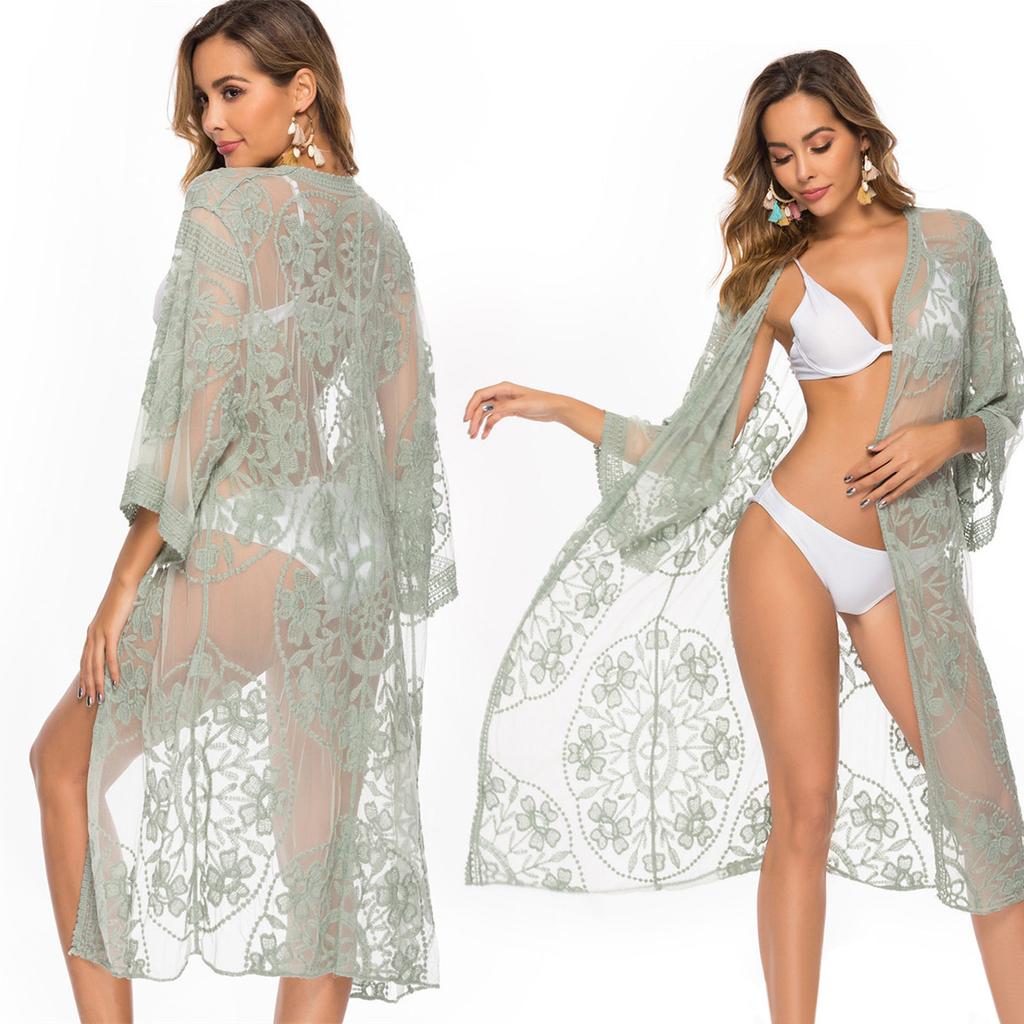 Women's Cardigan Explosion Beach Coverup Mesh Bikini Outer Cardigan Lace Embroidery Sunbrella
