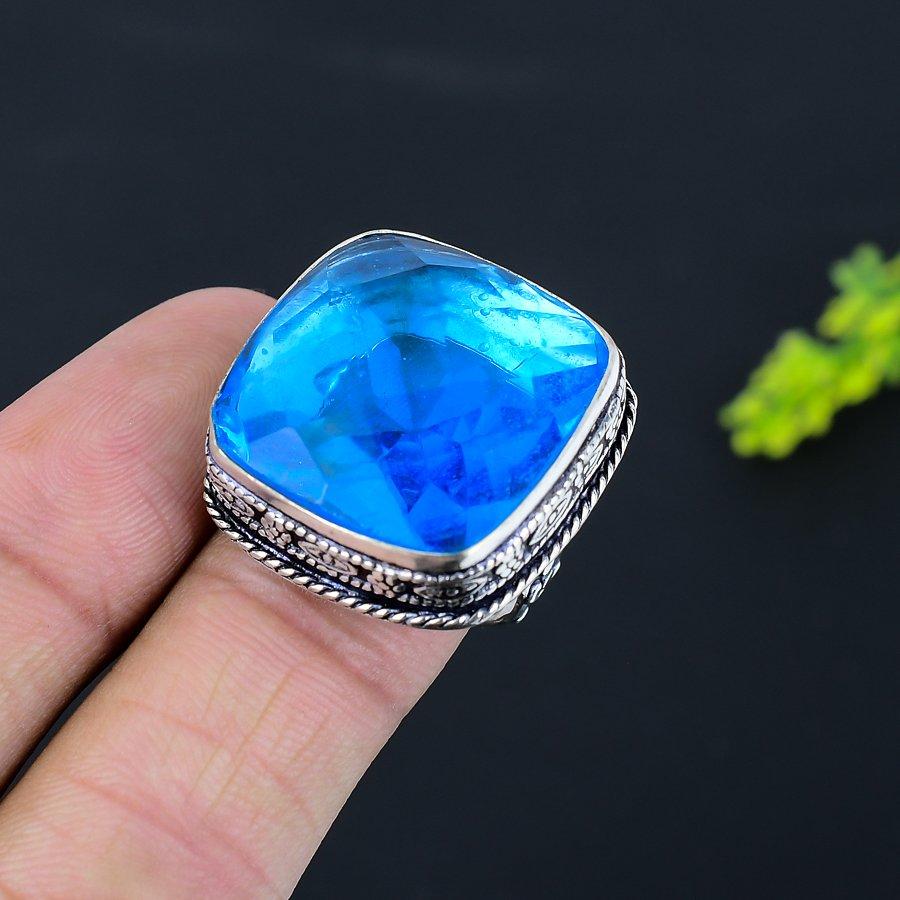 Swiss Blue Topaz Gemstone 925 Sterling Silver Gift Jewelry Ring Size 8