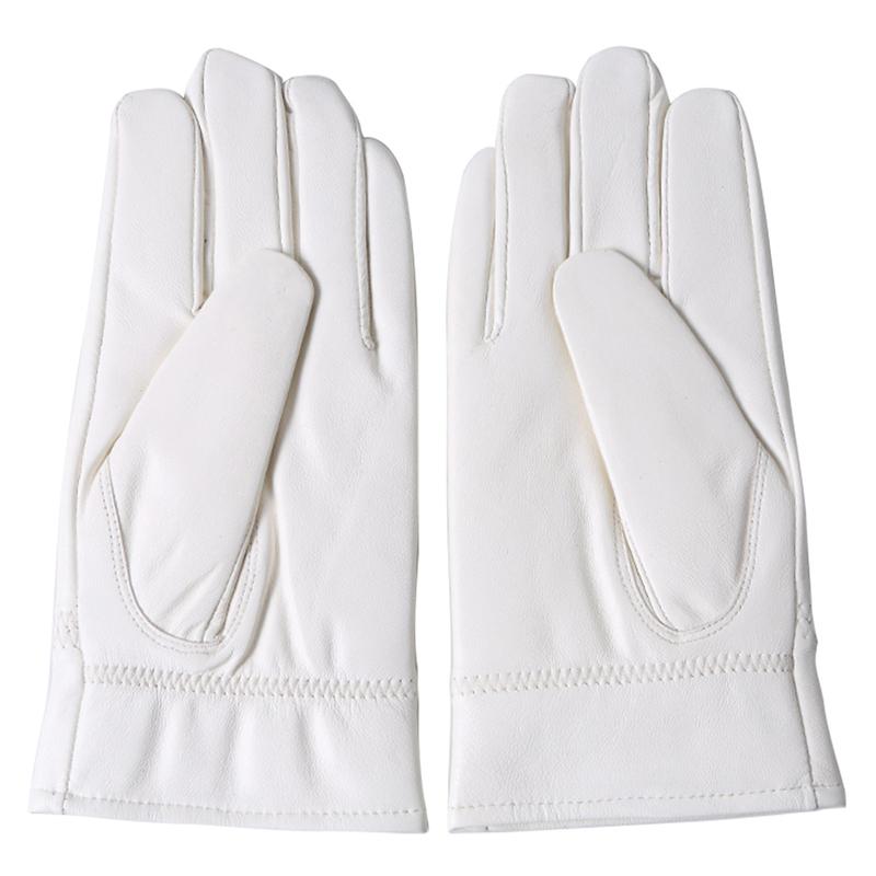 Men's Fashion Genuine Leather Winter Warm White Ceremonial Sheepskin Short Gloves Police Mittens Full Finger Sporting Gloves
