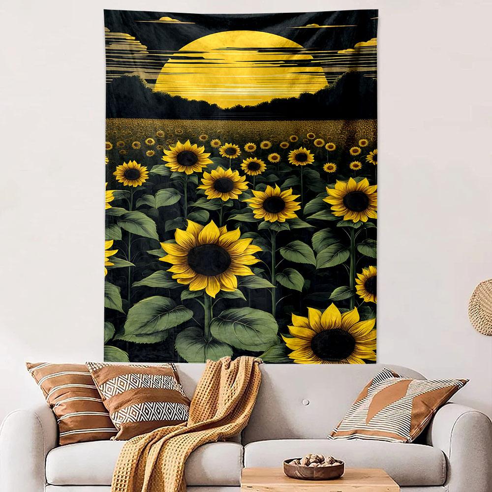 Sunflower Field at Sunset Patterned tapestry home decor, suitable for bedroom and living room, gift