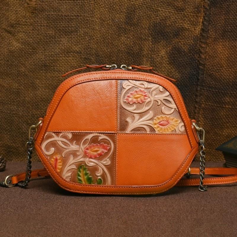 Johnature Vintage Embossed Genuine Leather Shell Bag Women Versatile Natural Real Cowhide Shoulder & Crossbody Bags