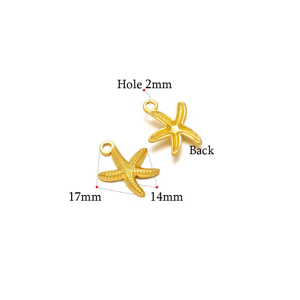 5pcs Gold Starfish Shell Charms for DIY Jewelry Accessories Stainless Steel Necklace Pendant Bracelets Findings Earrings Making