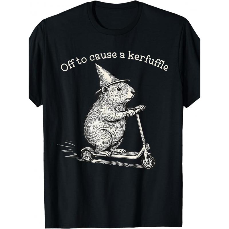 Whimsical Capy Wizard Off To Cause A Kerfuffle Meme Capybara Fun Britishn Fashion Graphic T-shirt, Soft Cotton Unisex, Affordable Casual Attire,